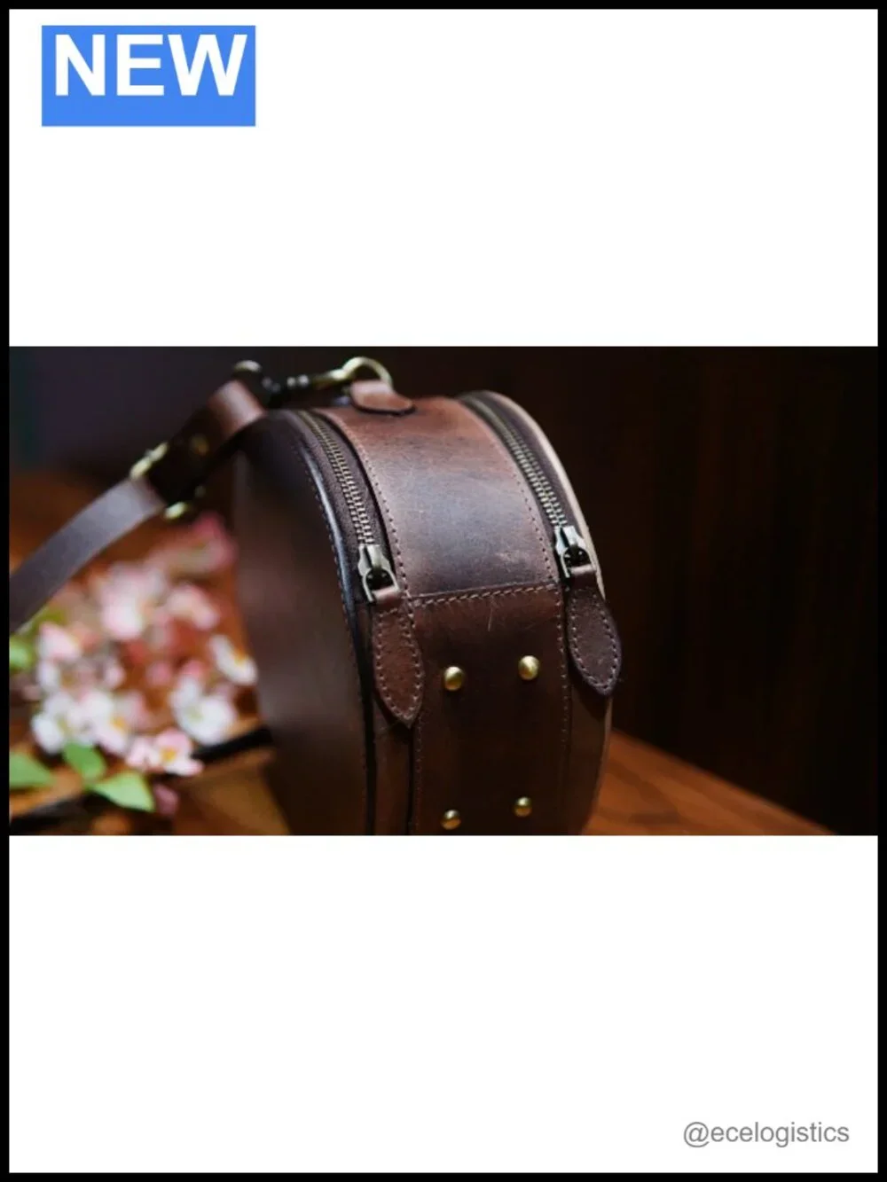 Hand-Stitched Full-Grain Leather Sunflower Crossbody Bag with Convertible Strap